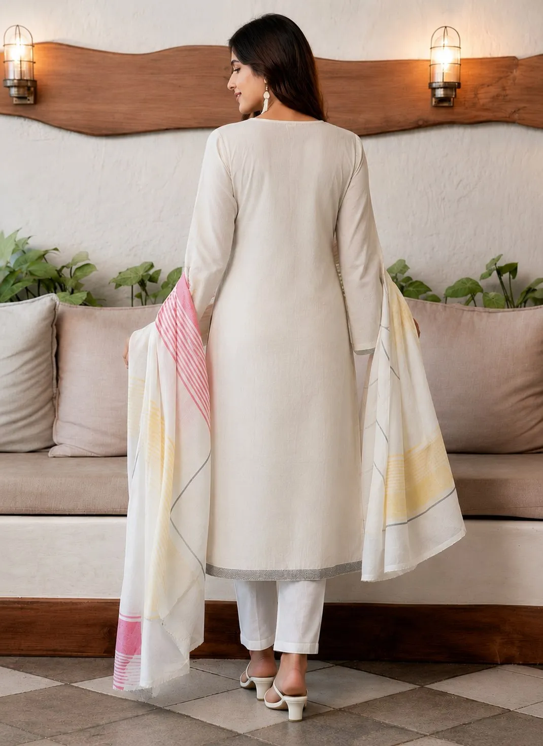 Women's Floral Embroidered Regular Thread Work Kurta with Trousers & With Dupatta