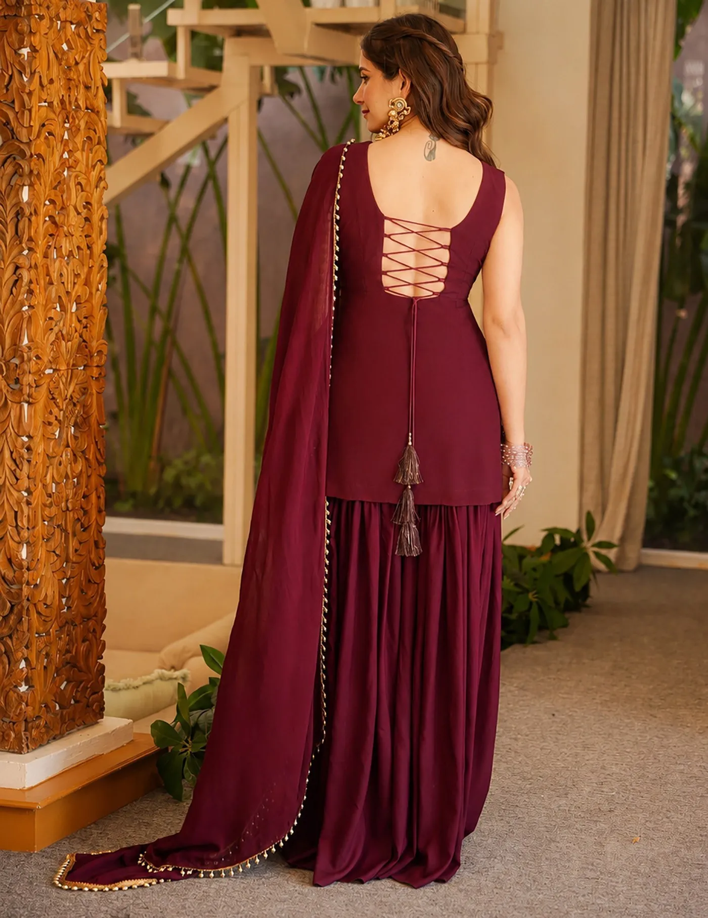 Women Ethnic Embroidered Regular Sequinned Kurti with Sharara Western Wear & With Dupatta
