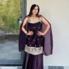 Women Ethnic Embroidered Regular Pure Silk Kurta with Sharara & With Dupatta