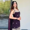 Women Ethnic Embroidered Regular Pure Silk Kurta with Sharara & With Dupatta
