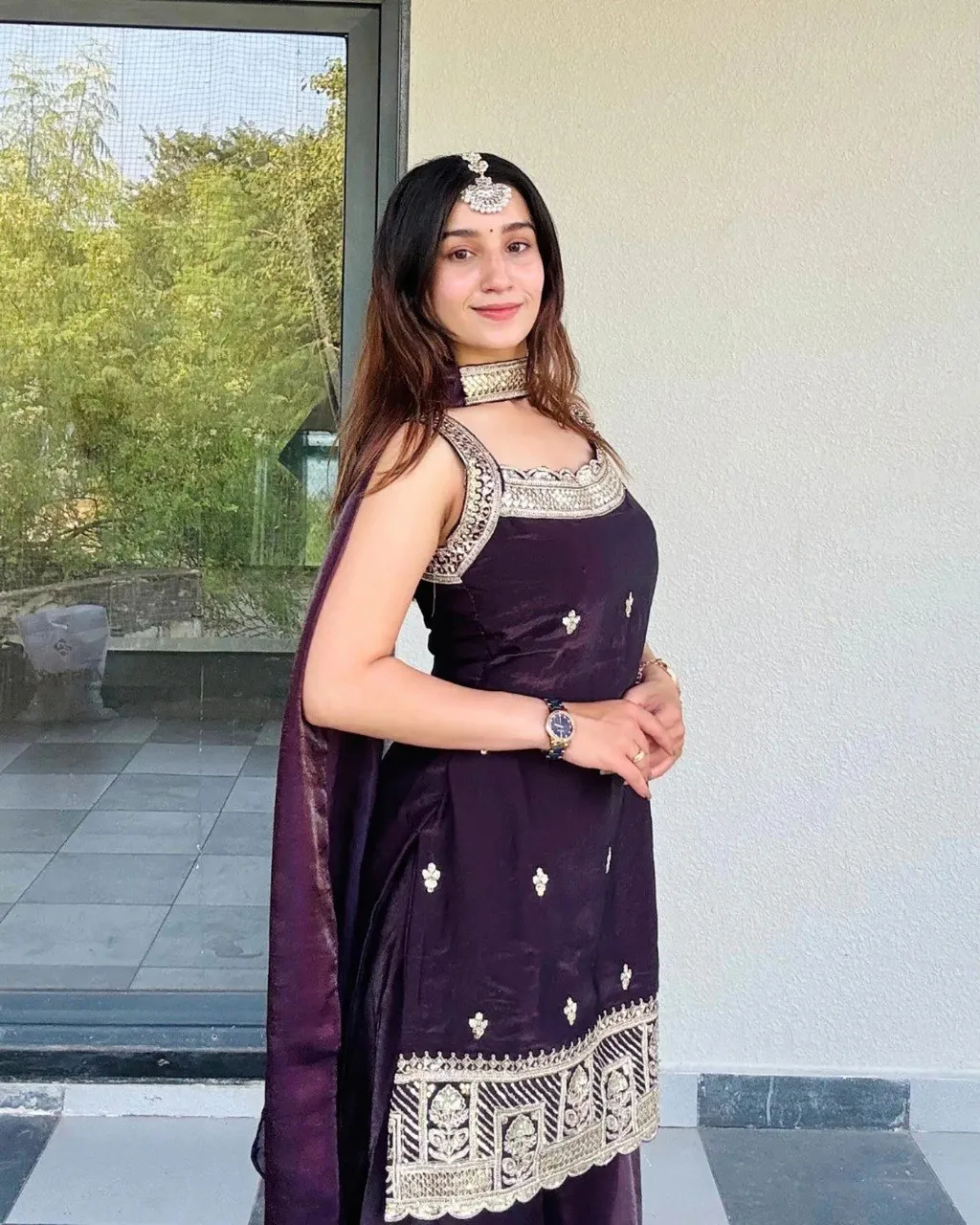 Women Ethnic Embroidered Regular Pure Silk Kurta with Sharara & With Dupatta