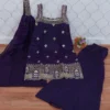 Women Ethnic Embroidered Regular Pure Silk Kurta with Sharara & With Dupatta