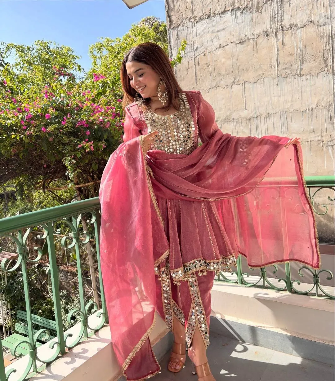 Women's Mirror Work Dhoti Suit Set with Dupatta | Festive Ethnic Wear