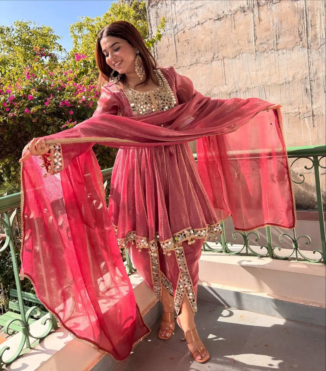 Women's Mirror Work Dhoti Suit Set with Dupatta | Festive Ethnic Wear