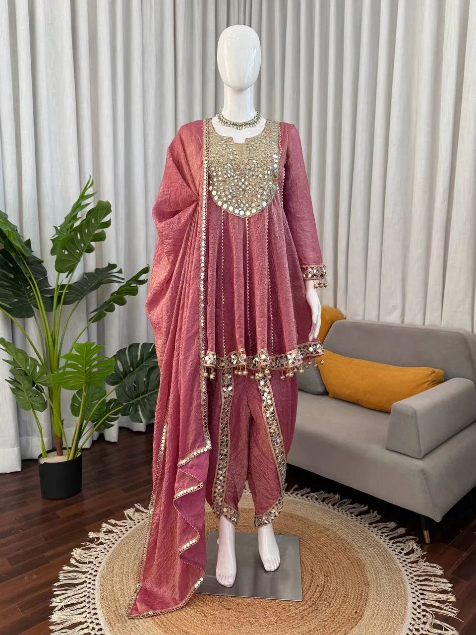 Women's Mirror Work Dhoti Suit Set with Dupatta | Festive Ethnic Wear
