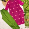 Women's Pink Kontina Suit Art Silk Kurti Pant Dupatta | Ethnic Straight Kurta with Green Pant & Dupatta | Traditional Festive-Wear Suit Set for Women