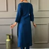 Women Kurta Set with Dupatta – Blue Tesla Embroidered V Neck Straight Kurta with Pants and Matching Dupatta, Cerulean Manbhavan Suit