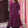 Women’s Vichitra Embroidered Anarkali Palazzo Dupatta Set Long Sleeve Anarkali Kurta with Vichitra Palazzo Chanderi Dupatta
