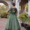 Green Kora Cotton Navaratri Indo Western Long Kurti Skirt