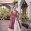 Woman's Pink Kora Cotton Navaratri Indo Western | Georgette Anarkali Kurta Set in Fuchsia and White