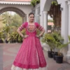 Woman's Pink Kora Cotton Navaratri Indo Western | Georgette Anarkali Kurta Set in Fuchsia and White