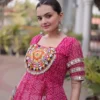 Woman's Pink Kora Cotton Navaratri Indo Western | Georgette Anarkali Kurta Set in Fuchsia and White