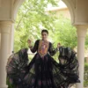 Black Bandhani Print Kutchi Work Faux Georgette Navratri Gown