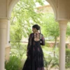 Black Bandhani Print Kutchi Work Faux Georgette Navratri Gown