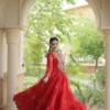 Red Color Readymade Bandhani Printed Georgette Flared Gown