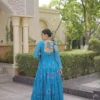 Navratri Sky Blue Bandhani Georgette Print Kutchi Patchwork Flared Gown