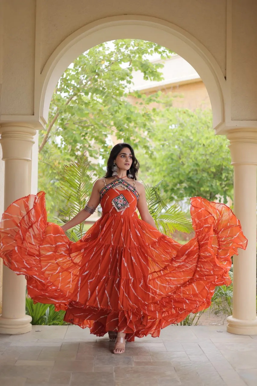 Navratri Faux Georgette Gown With Laheriya Print Gown for woman