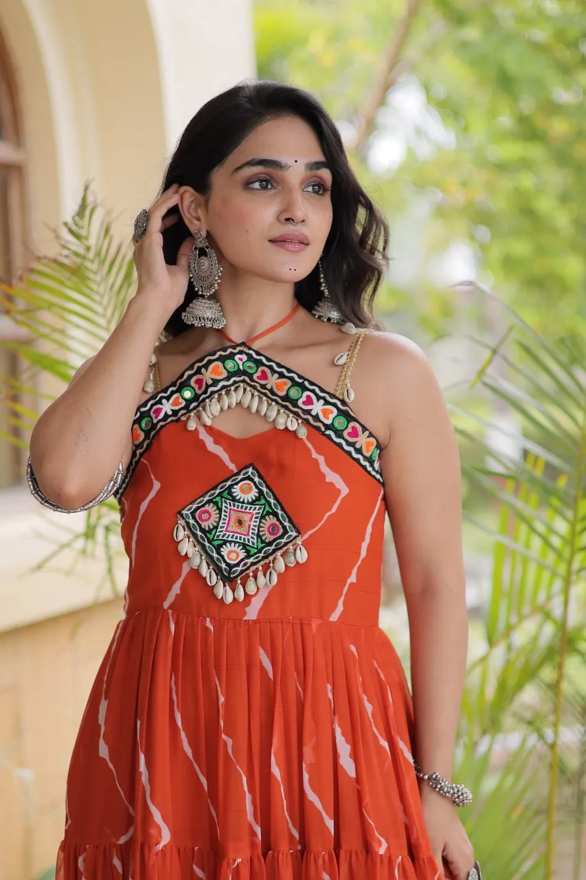 Navratri Faux Georgette Gown With Laheriya Print Gown for woman