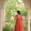 Designer Bandhani Printed V-Neck Gown Ethnic Dresses