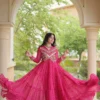 Woman's Fancy Pink Faux Georgette Bandhani Print Work Gown