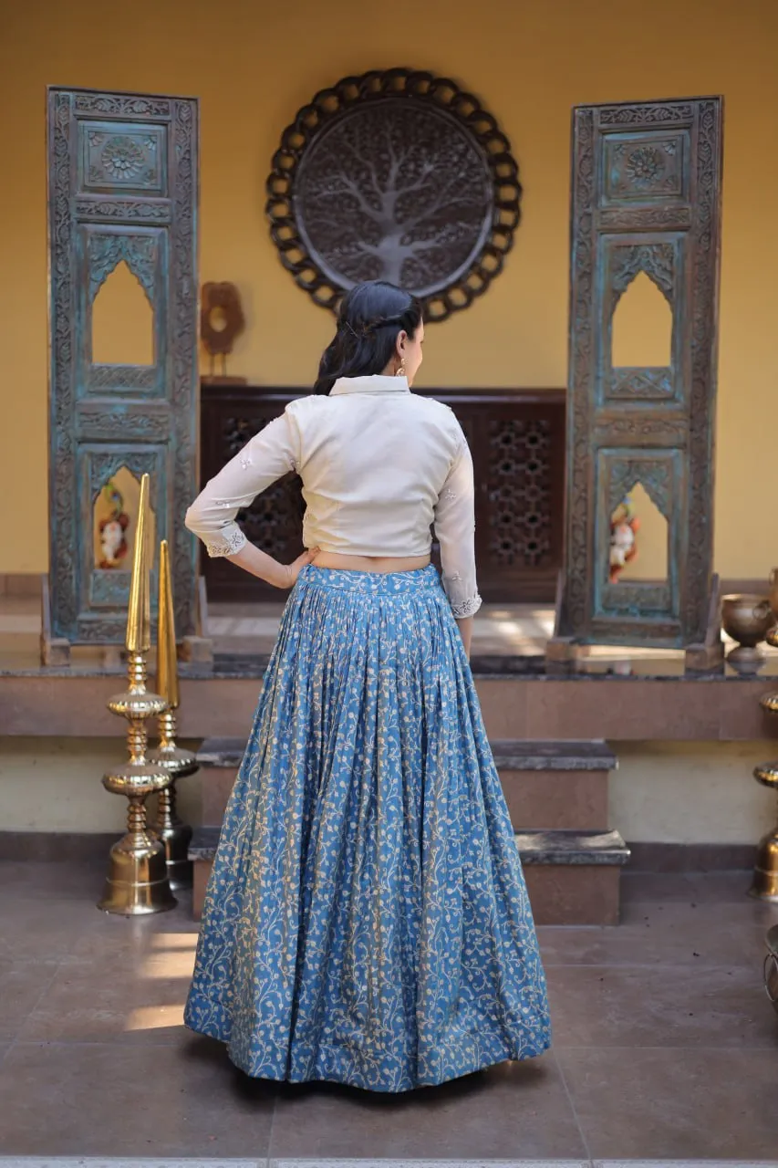 Blue Ready-to-Wear Jacquard Lehenga for woman