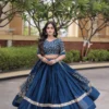 Royal Navy Blue Glory Satin Heavy Zari Sequins Work Lehenga Choli Set
