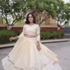 Ivory Cream Glory Satin Embroidered Zari Work Lehenga Choli Set