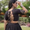 Black Kora Cotton Lehenga with Kutchi Work eclothing
