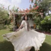 Stylist White Kora Cotton Kutchi Patch Work Lehenga Choli Navratri