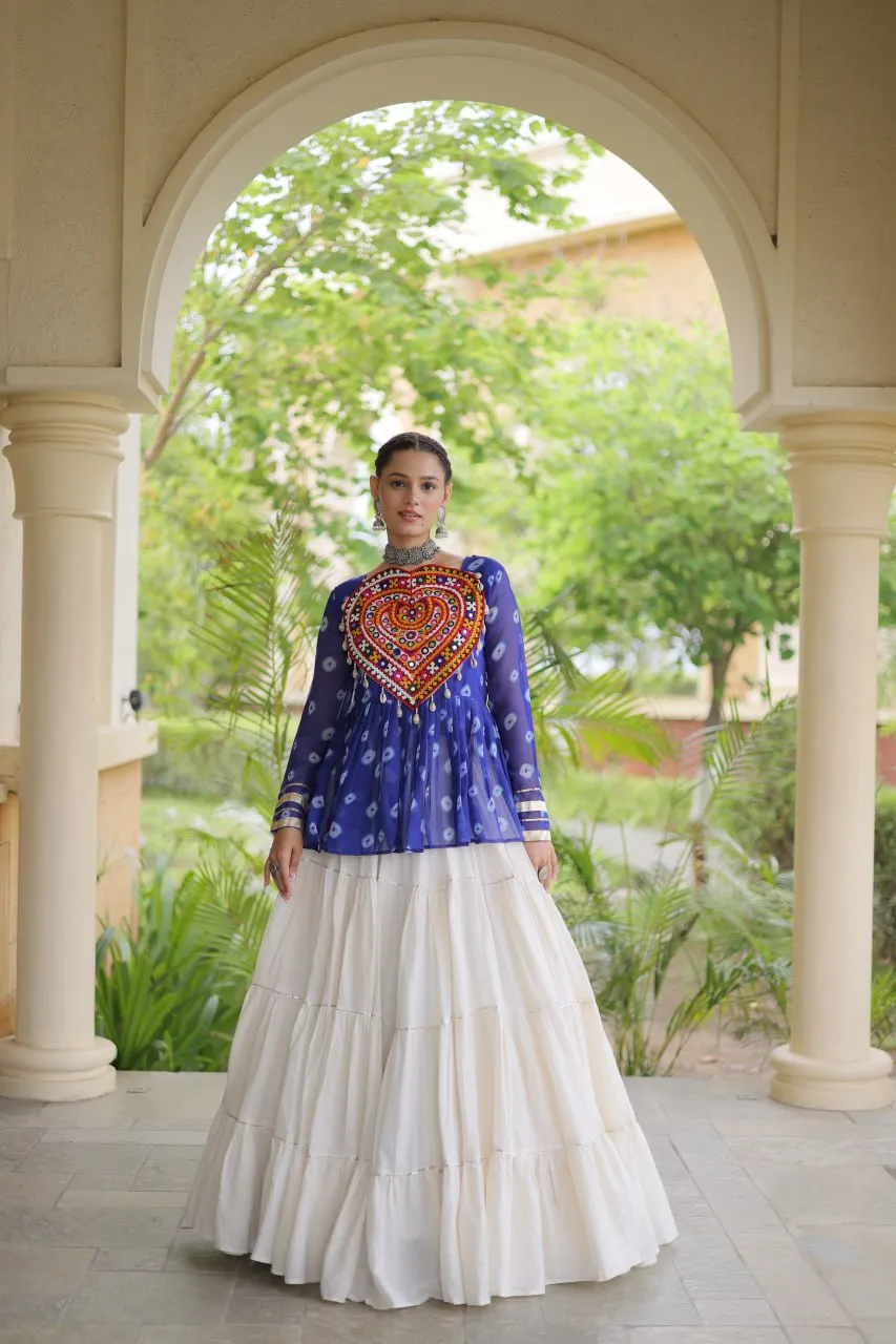 Vintage Blue White Gujarati Navratri Lehenga Choli