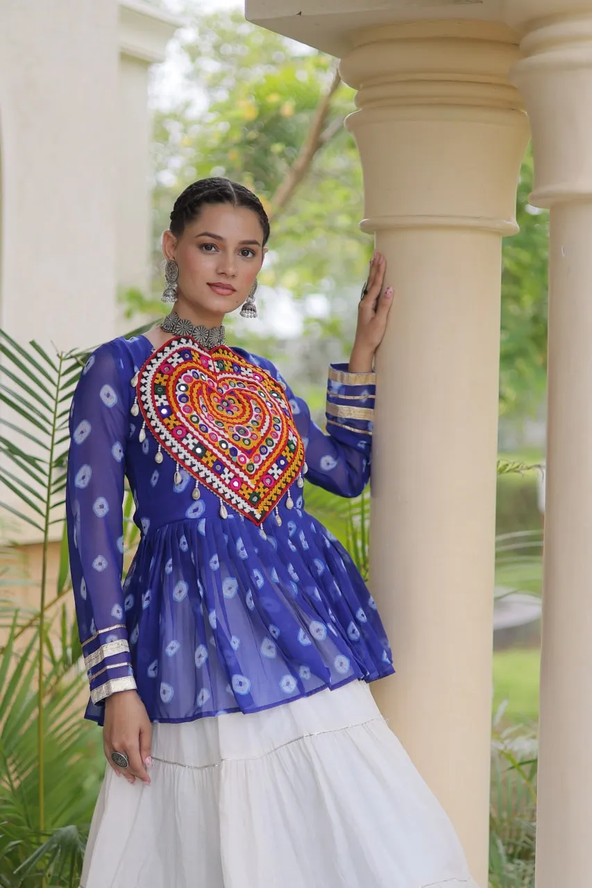 Vintage Blue White Gujarati Navratri Lehenga Choli