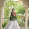 Attractive Green Cotton Navratri Lehenga Choli With Patch Work Peplum Top