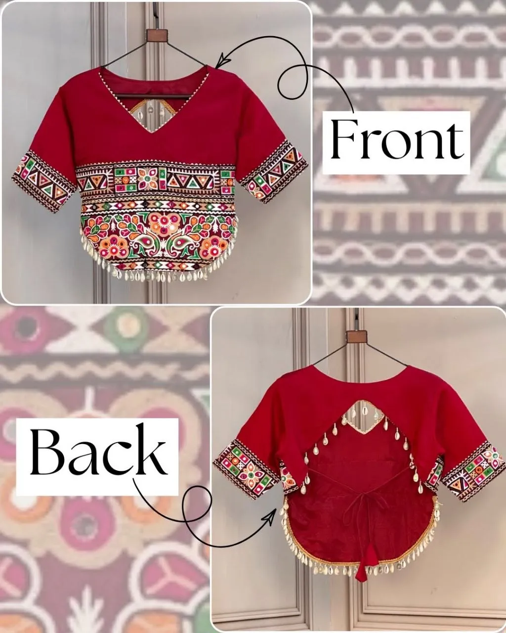 Roman Silk Gamthi Embroidery Work Navratri Blouse garba