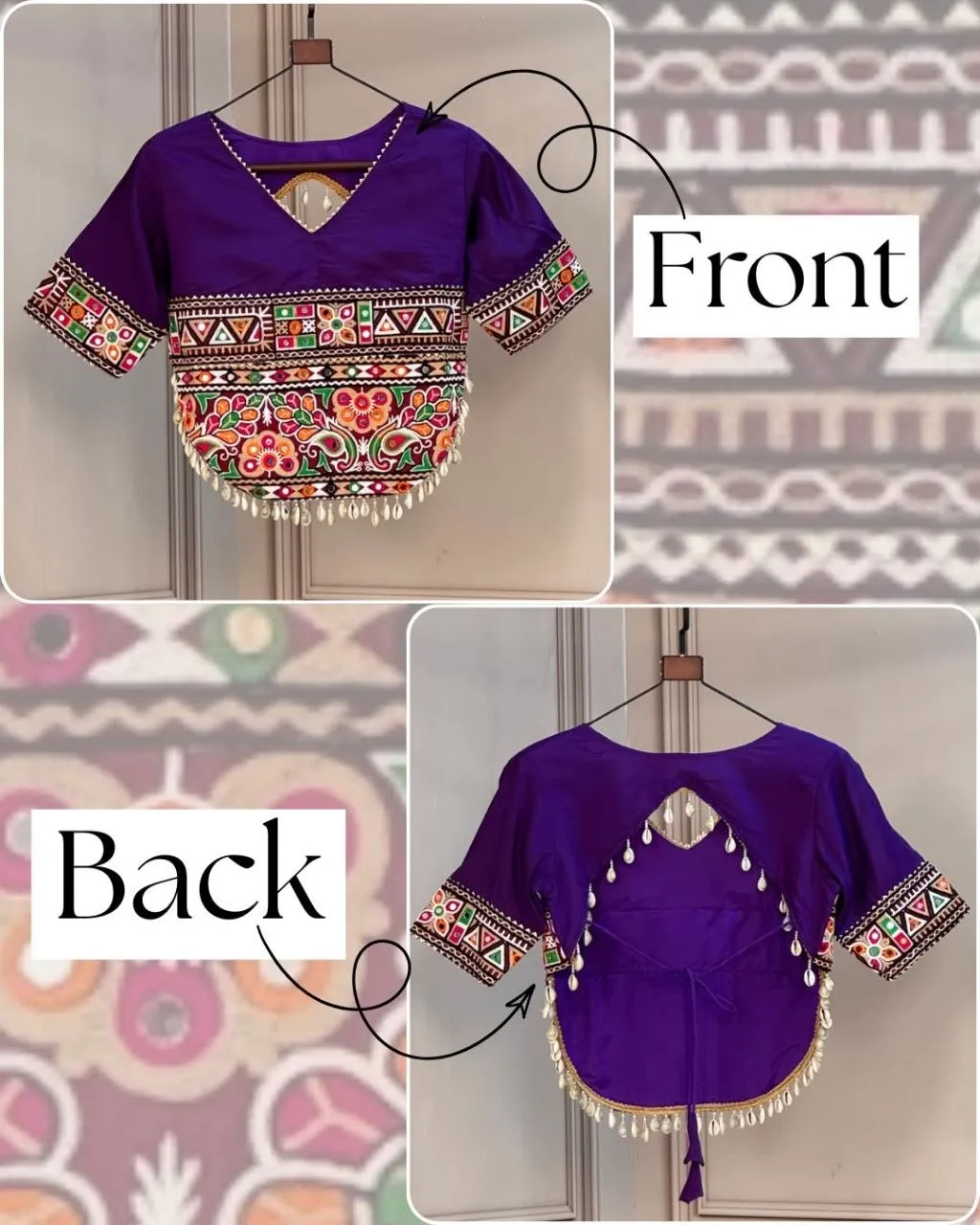 Roman Silk Gamthi Embroidery Work Navratri Blouse garba