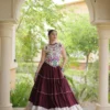 Embellished Thread Work Ready to Wear Lehenga | Trendy Maroon Rayon Embroider Kutchi Work Lehenga Choli