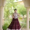 Embellished Thread Work Ready to Wear Lehenga | Trendy Maroon Rayon Embroider Kutchi Work Lehenga Choli