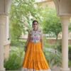 Rayon Yellow Kutchi Work Ready To Wear Frill Navratri Lehenga Choli Garba