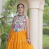 Rayon Yellow Kutchi Work Ready To Wear Frill Navratri Lehenga Choli Garba