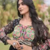 Black Faux Georgette Bandhani Print Navratri Gown with Kutchi Work