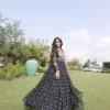 Black Faux Georgette Bandhani Print Navratri Gown with Kutchi Work