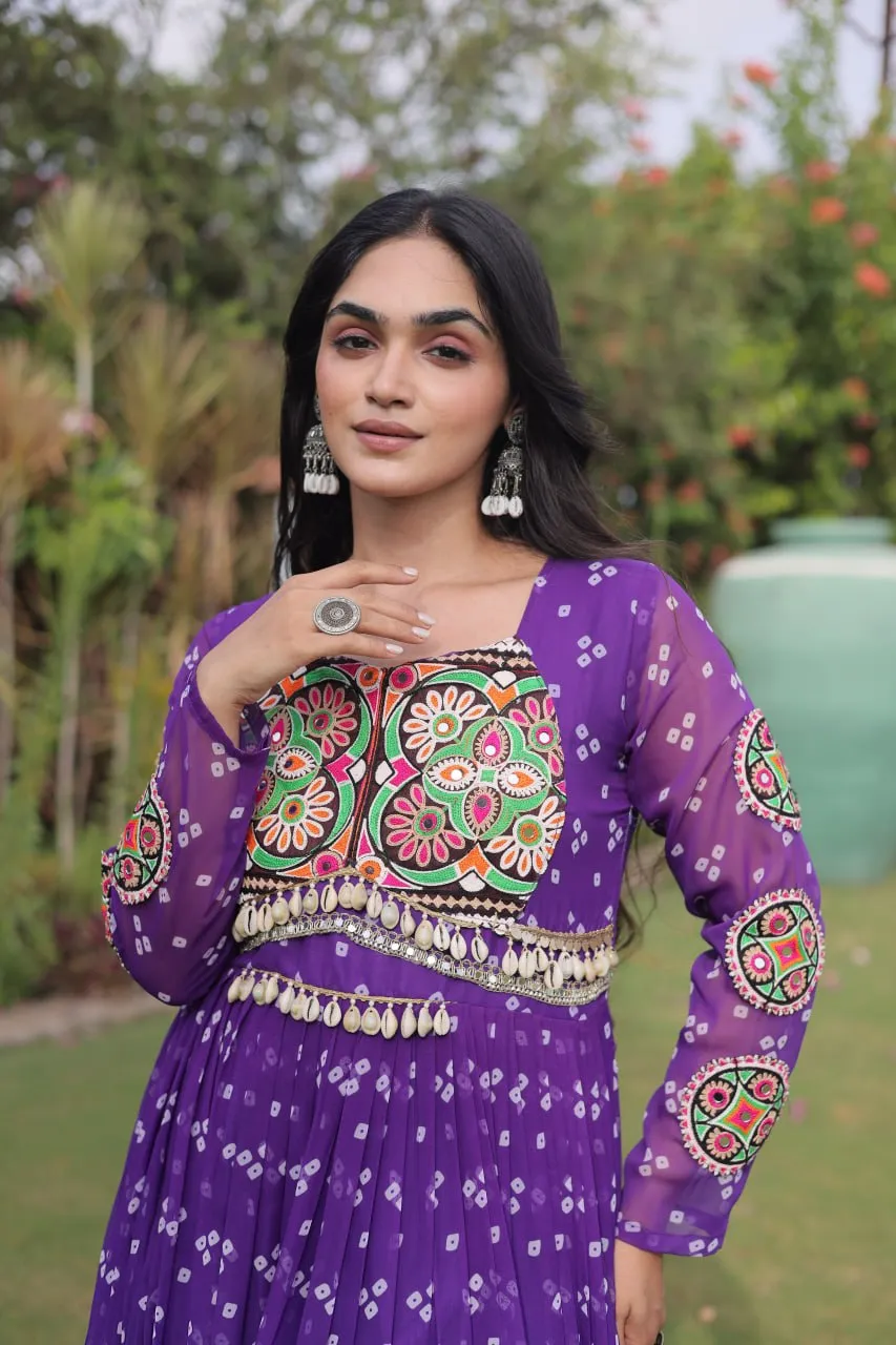 Violet Faux Georgette Gamthi-Work Navratri Special Readymade Kurti for Garba