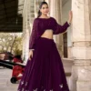Wine Pure Georgette Sequins and Thread Embroidery Work Co Ord Set