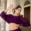 Wine Pure Georgette Sequins and Thread Embroidery Work Co Ord Set