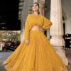 Mustard Breathtaking Embroidered Georgette Embroidery Work Lehenga Co-ord Set
