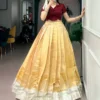 Mustard Pure Kanchipuram Silk With Zari Weaving Work Paithani Onam Pavada Lehenga Choli