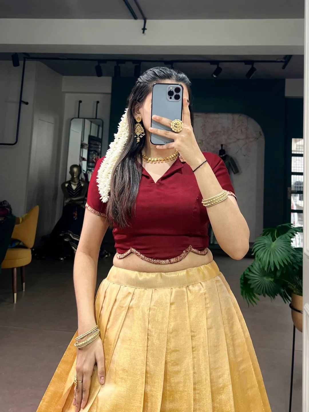 Mustard Pure Kanchipuram Silk With Zari Weaving Work Paithani Onam Pavada Lehenga Choli