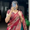 Teal Kalamkari Zari Work Printed Dola Silk Lehenga Choli Set with Tassel Dupatta