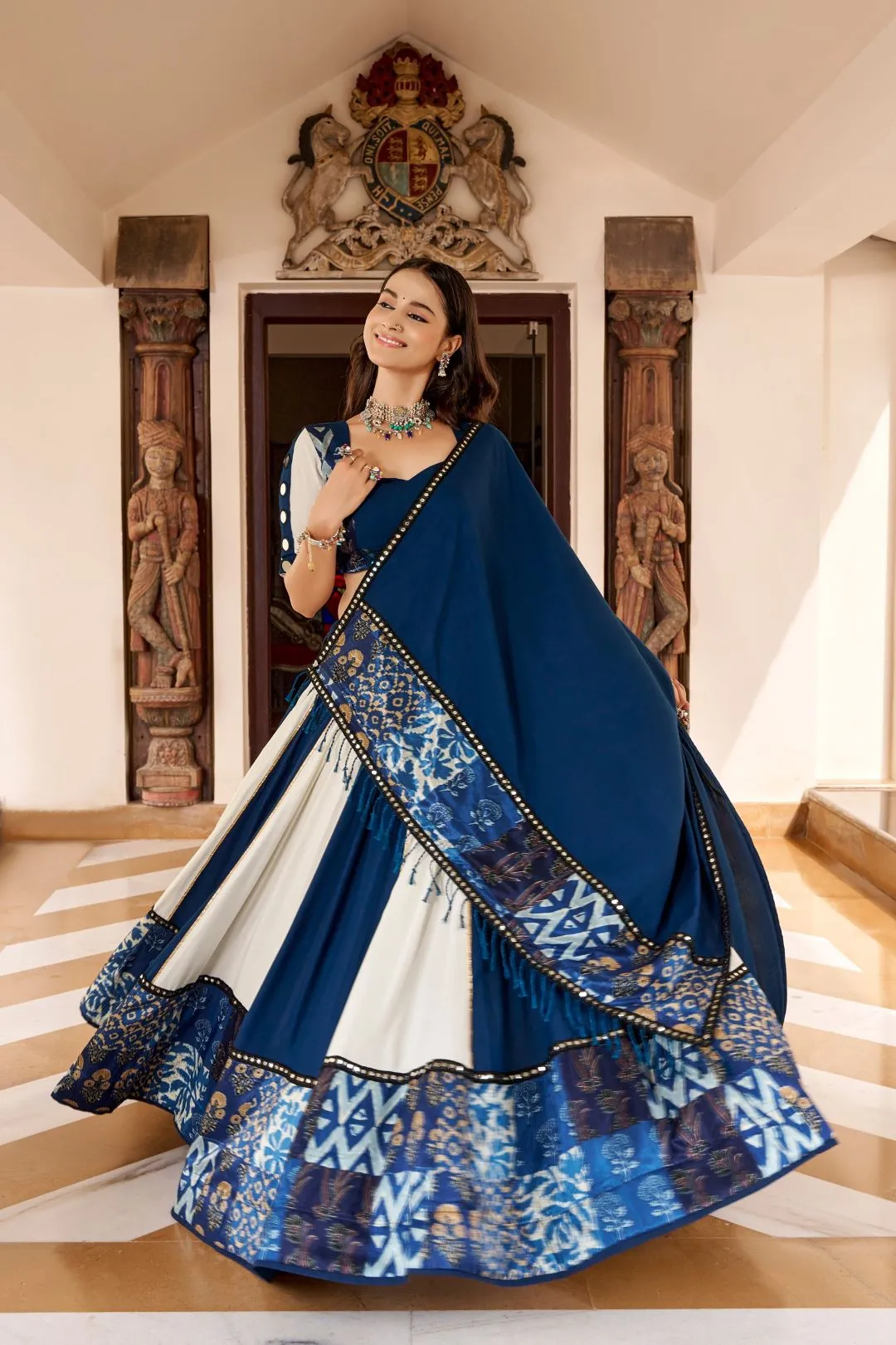 Pure Rayon Blue Gotta Patti With MIrror Work Navratri Lehenga Chaniya Choli