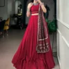 Women’s Maroon Trending Designers Rayon With Mirror Work Lehenga Chaniya Choli
