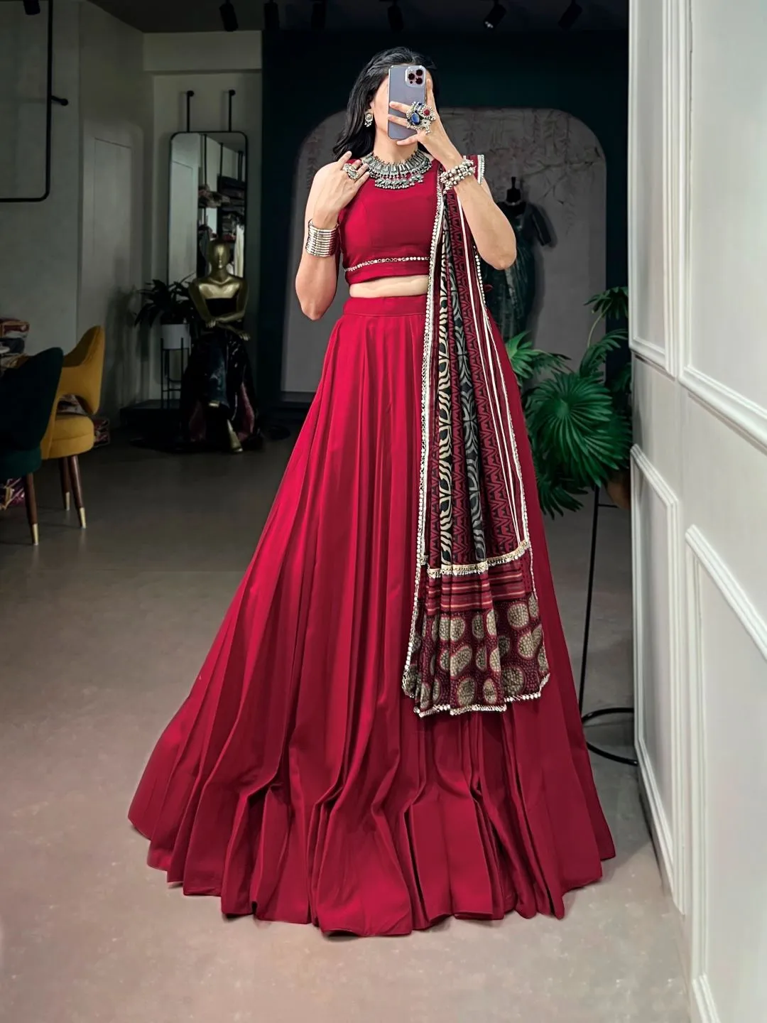 Women’s Maroon Trending Designers Rayon With Mirror Work Lehenga Chaniya Choli